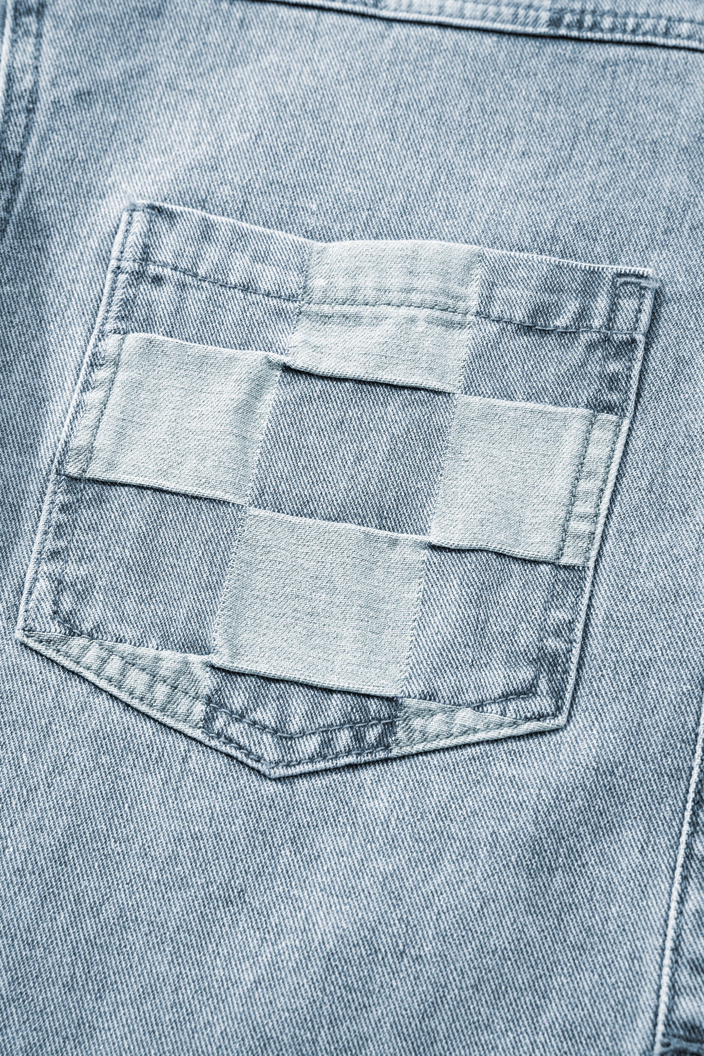 Checker Patchwork Denim Buttoned Jacket