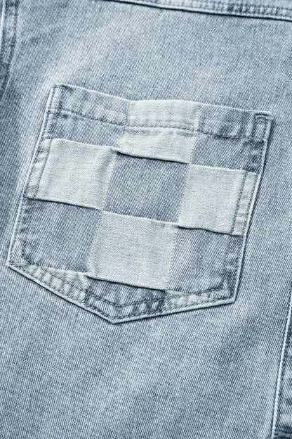 Checker Patchwork Denim Buttoned Jacket