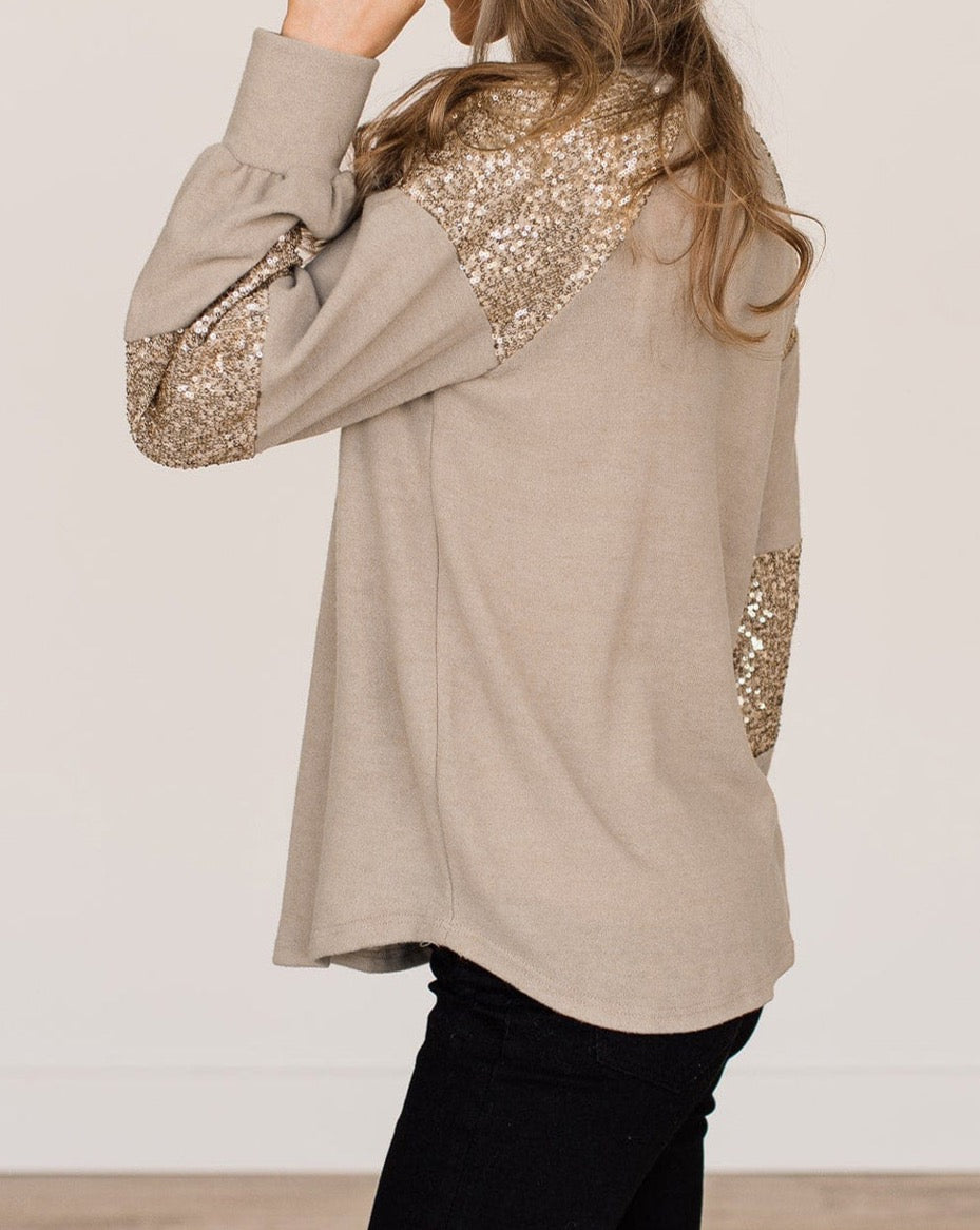 Sequin Patchwork Raglan Sleeve Top