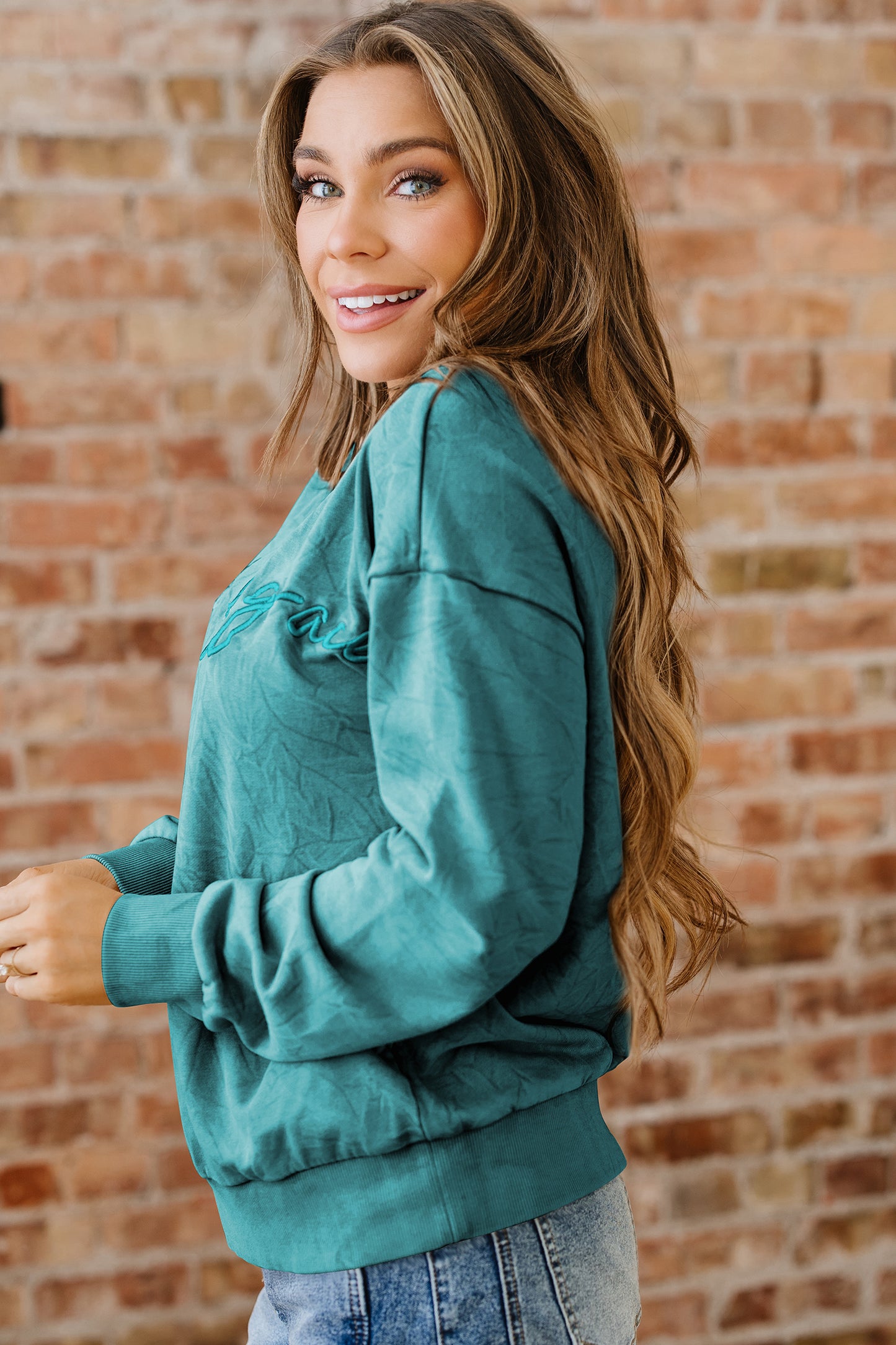 Saved by Grace Embroidered Mineral Wash Loose Sweatshirt