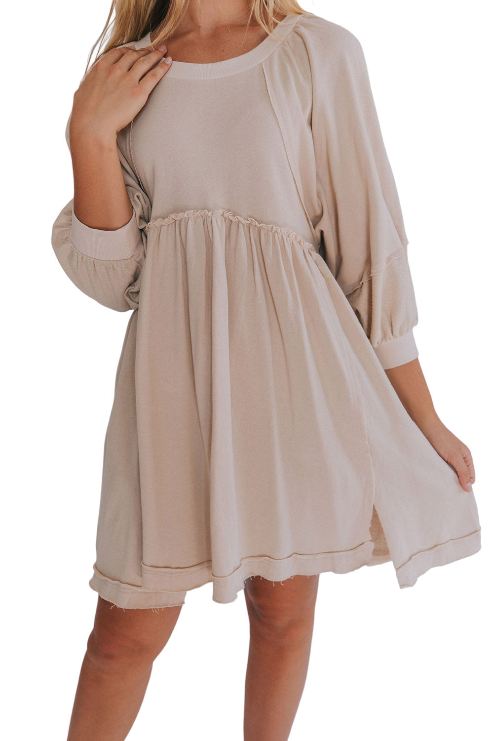 3/4 Sleeves High Waist Mini Dress