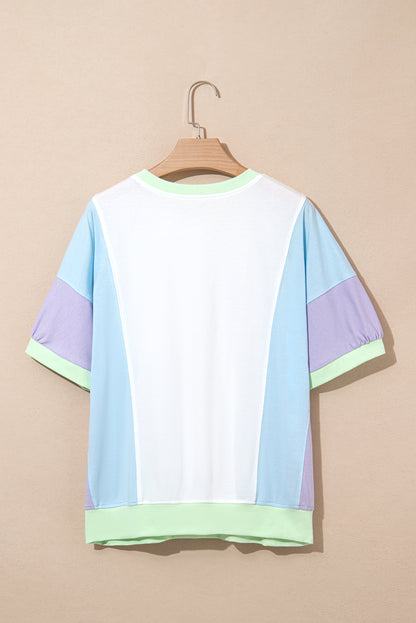 Colorblock Patchwork 3/4 Sleeve Chest Pocket T-Shirt