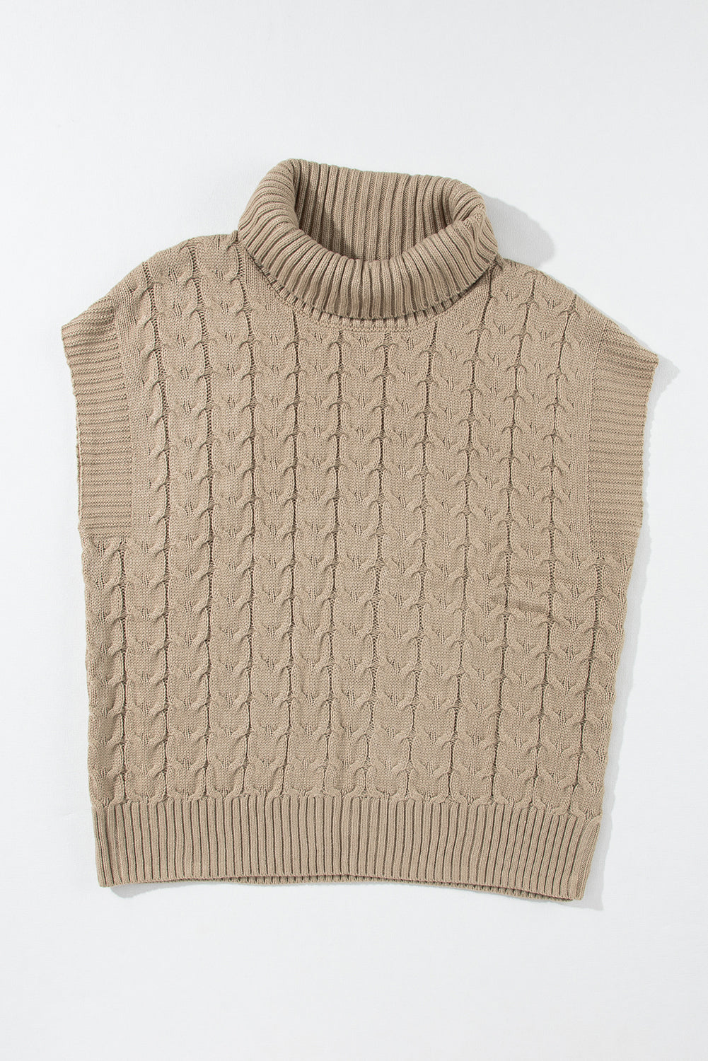 Cable Knit Turtleneck Batwing Short Sleeve Sweater