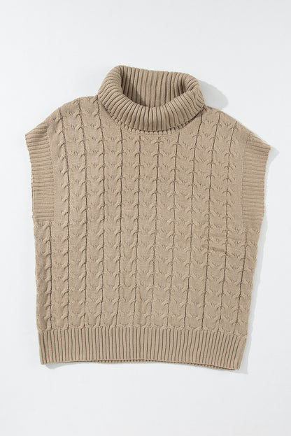 Cable Knit Turtleneck Batwing Short Sleeve Sweater