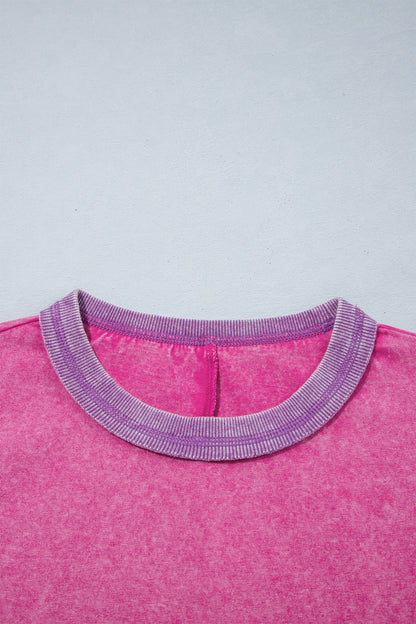Colorblock Trim Mineral Wash 3/4 Sleeve Top