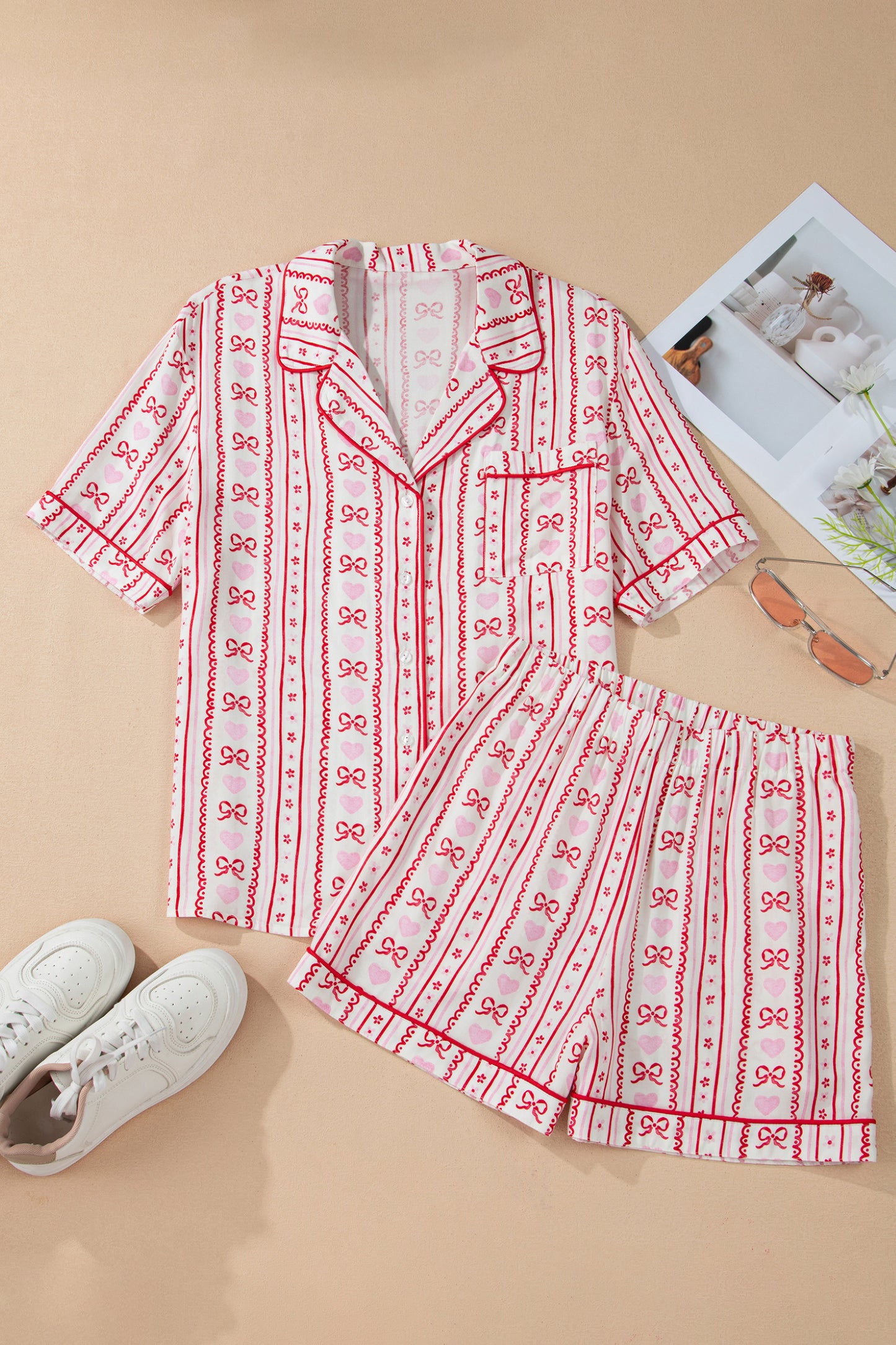 Bow Heart Top and Shorts Pajama Set