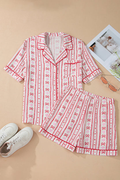 Bow Heart Top and Shorts Pajama Set