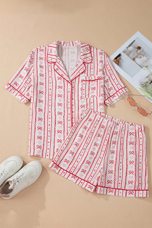 Bow Heart Top and Shorts Pajama Set