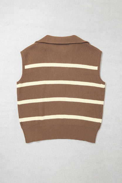 Plus Size Stripe Half-Zip Short Sleeve Knit Top