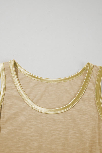 Metallic Contrast Trim Scoop Neck Tank Top