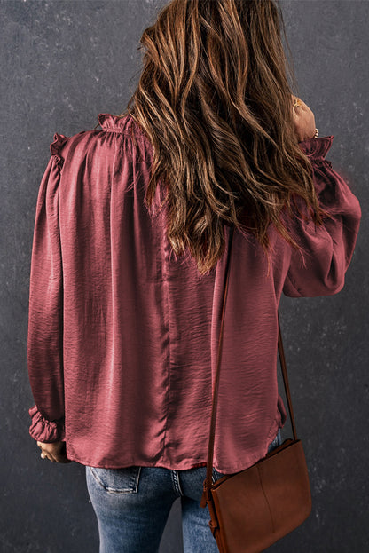 Satin Frilled Neck Ruffle Blouse