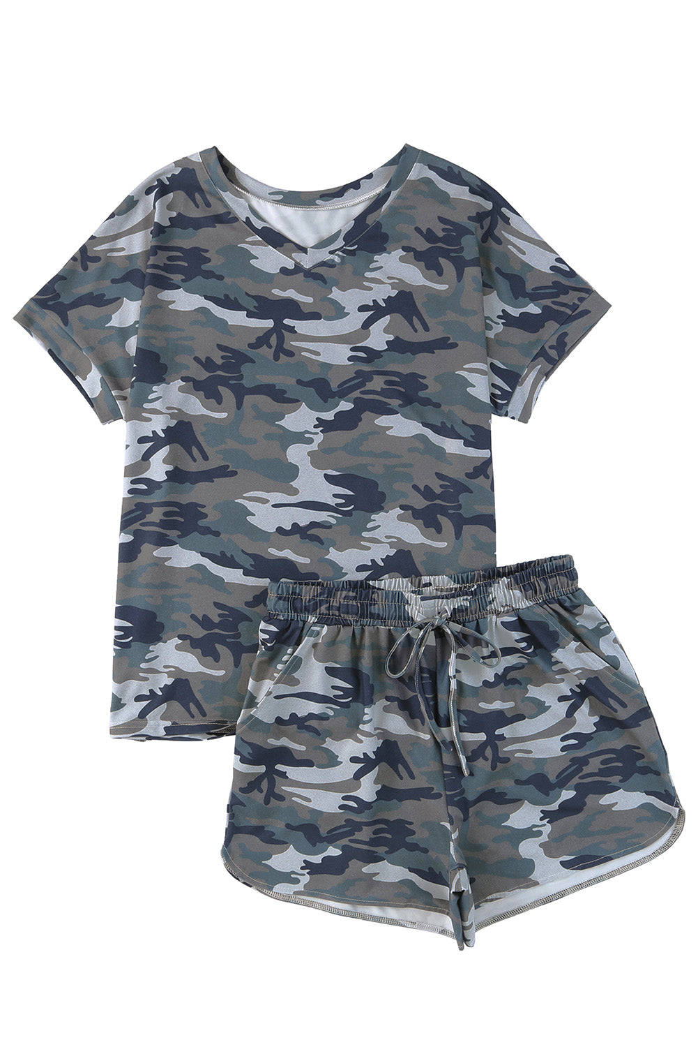 Camo Pocketed Shorts Loungewear Set