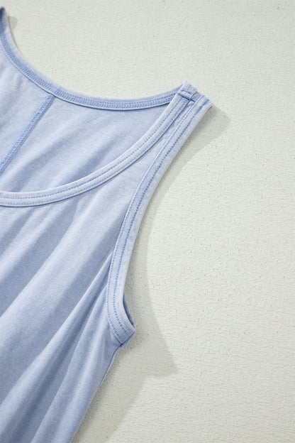 Mineral Wash Scoop Neck Elastic Waist Mini Dress