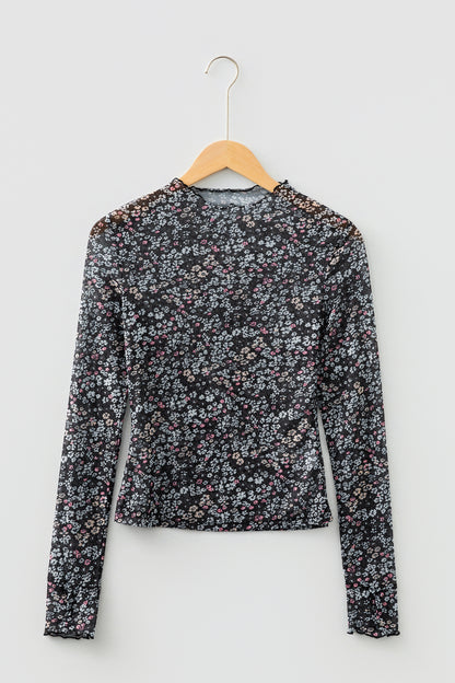 Ditsy Floral Mesh Thumbhole Sleeve Top