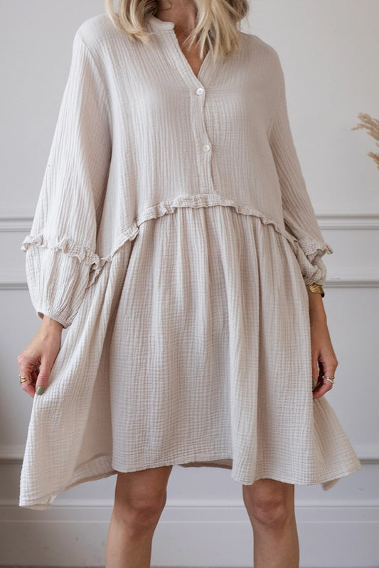 Gauze Frilled Puff Sleeve Dress