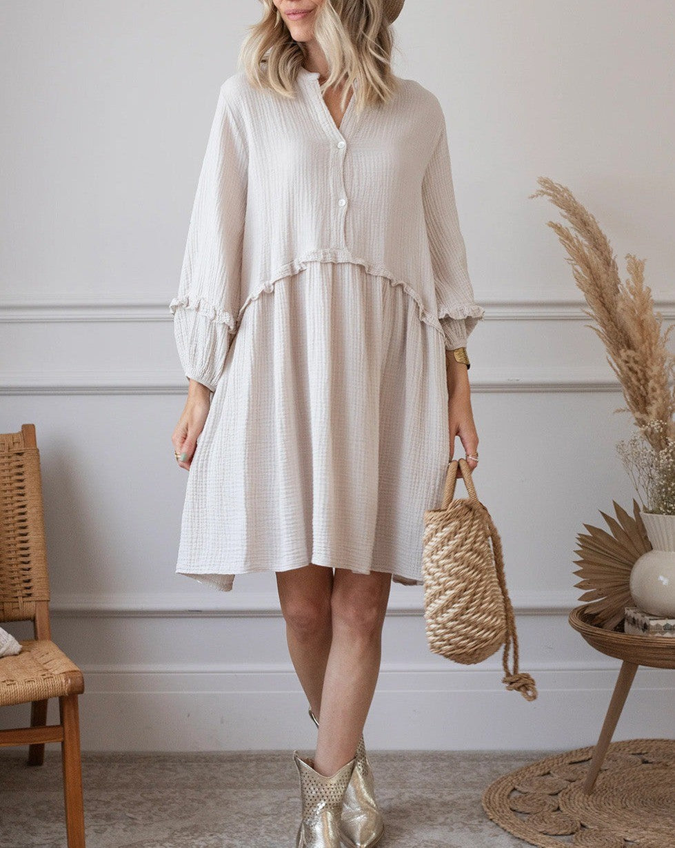 Gauze Frilled Puff Sleeve Dress