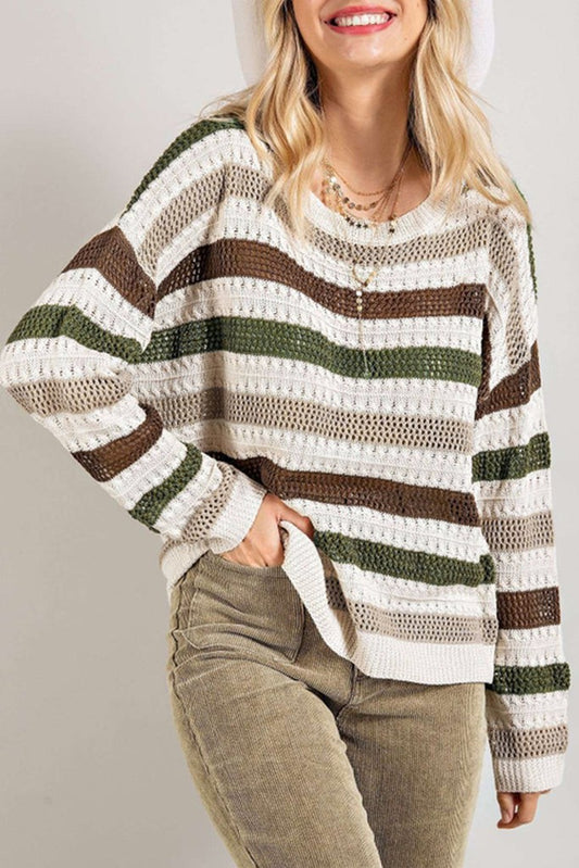 Stripe Pointelle Hollow Out Sweater