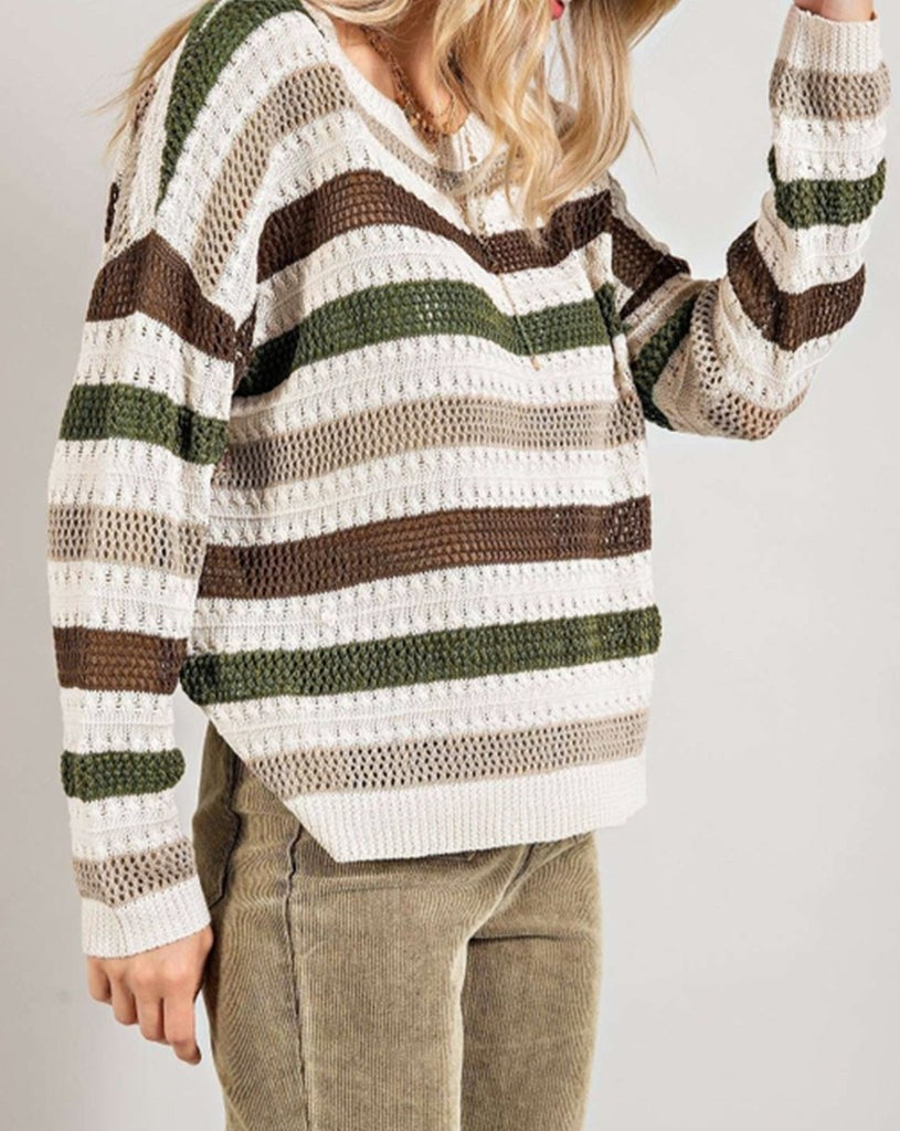 Stripe Pointelle Hollow Out Sweater