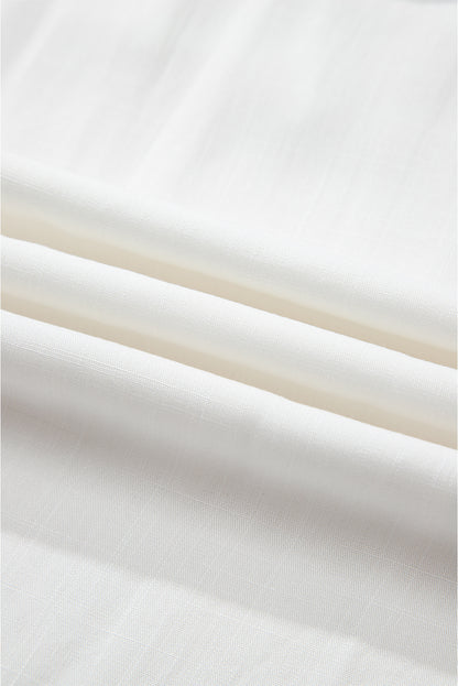 Floral Embroidered Drawstring V-Neck Blouse