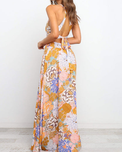 Floral Backless Sleeveless Maxi Dress