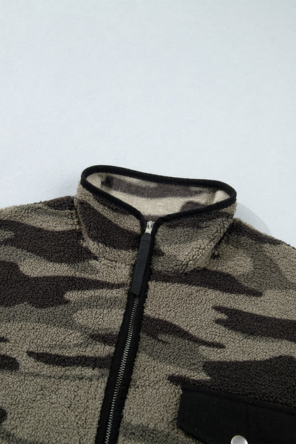 Camo Fleece Kangaroo Pocket Half Zip Sweatshirt