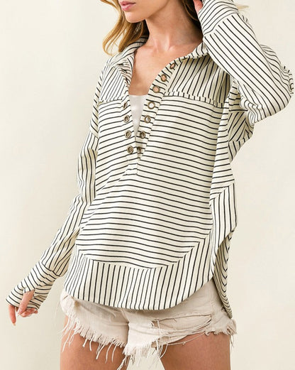 Stripe Thumbhole Long Sleeve Top