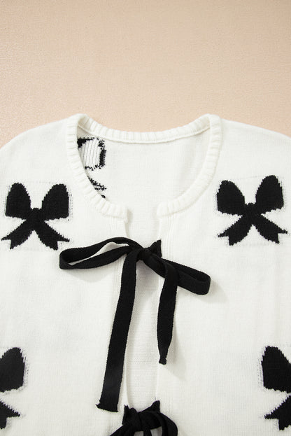 Bow Tie Lace-Up Sweater Cardigan