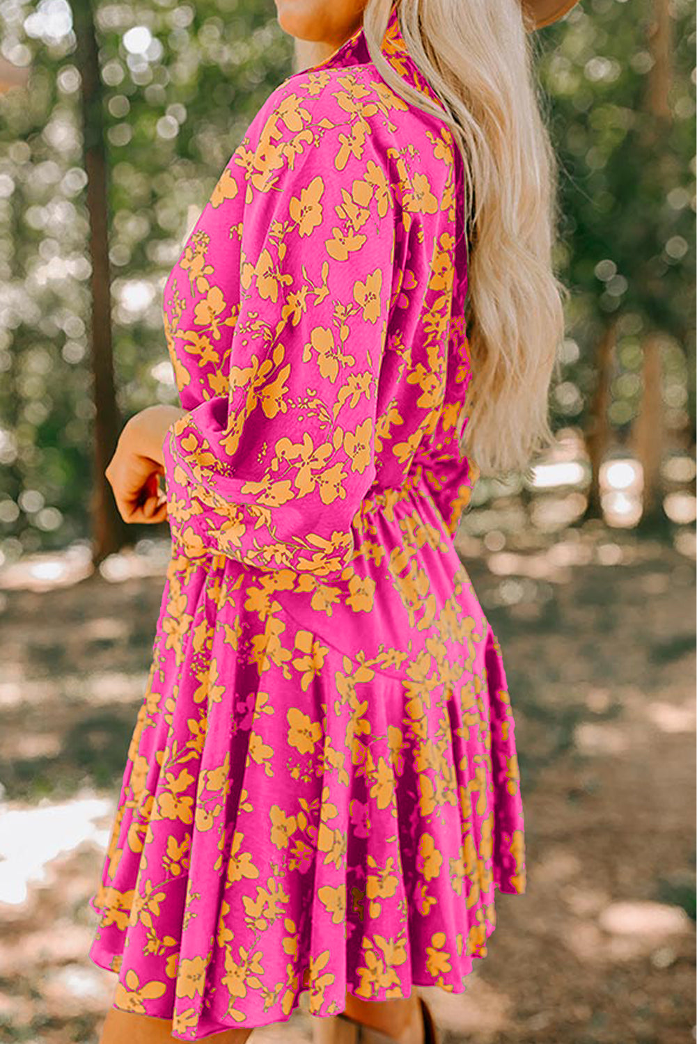 Floral Drawstring Waist Buttoned Dress