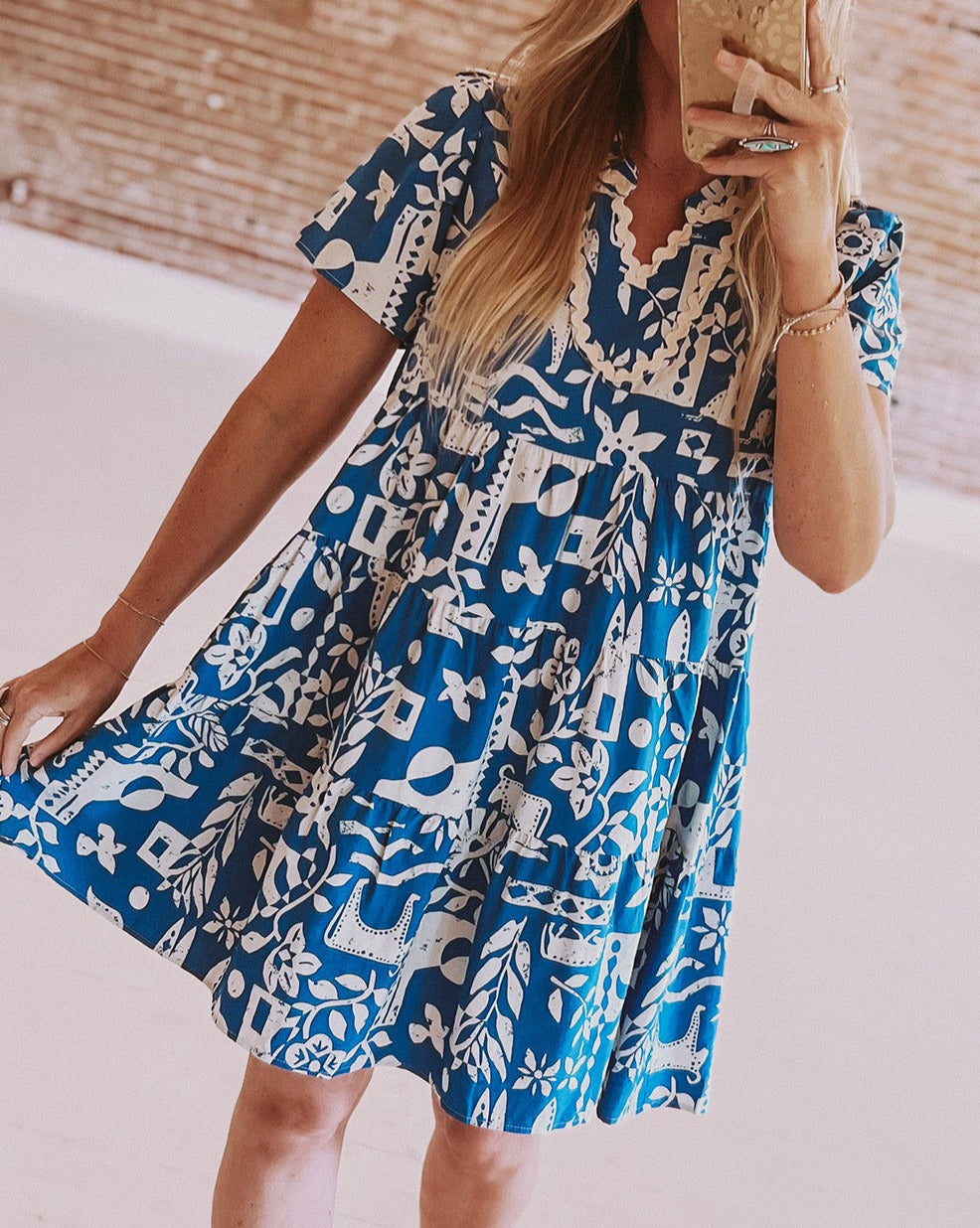 Floral Short Sleeve Tiered Dress