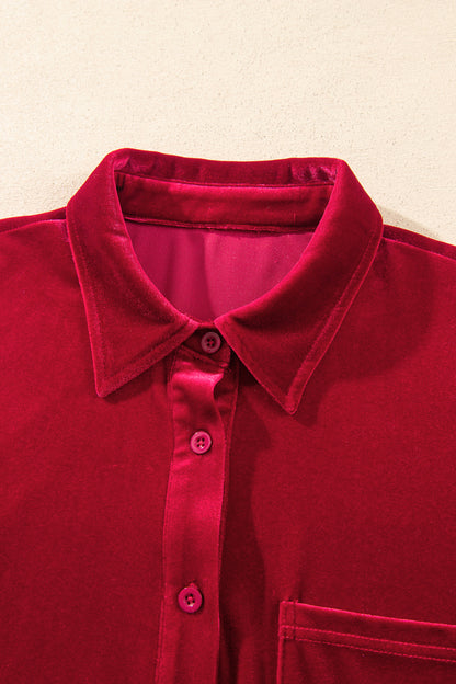 Solid Velvet Pocketed Long Sleeve Buttoned Shirt