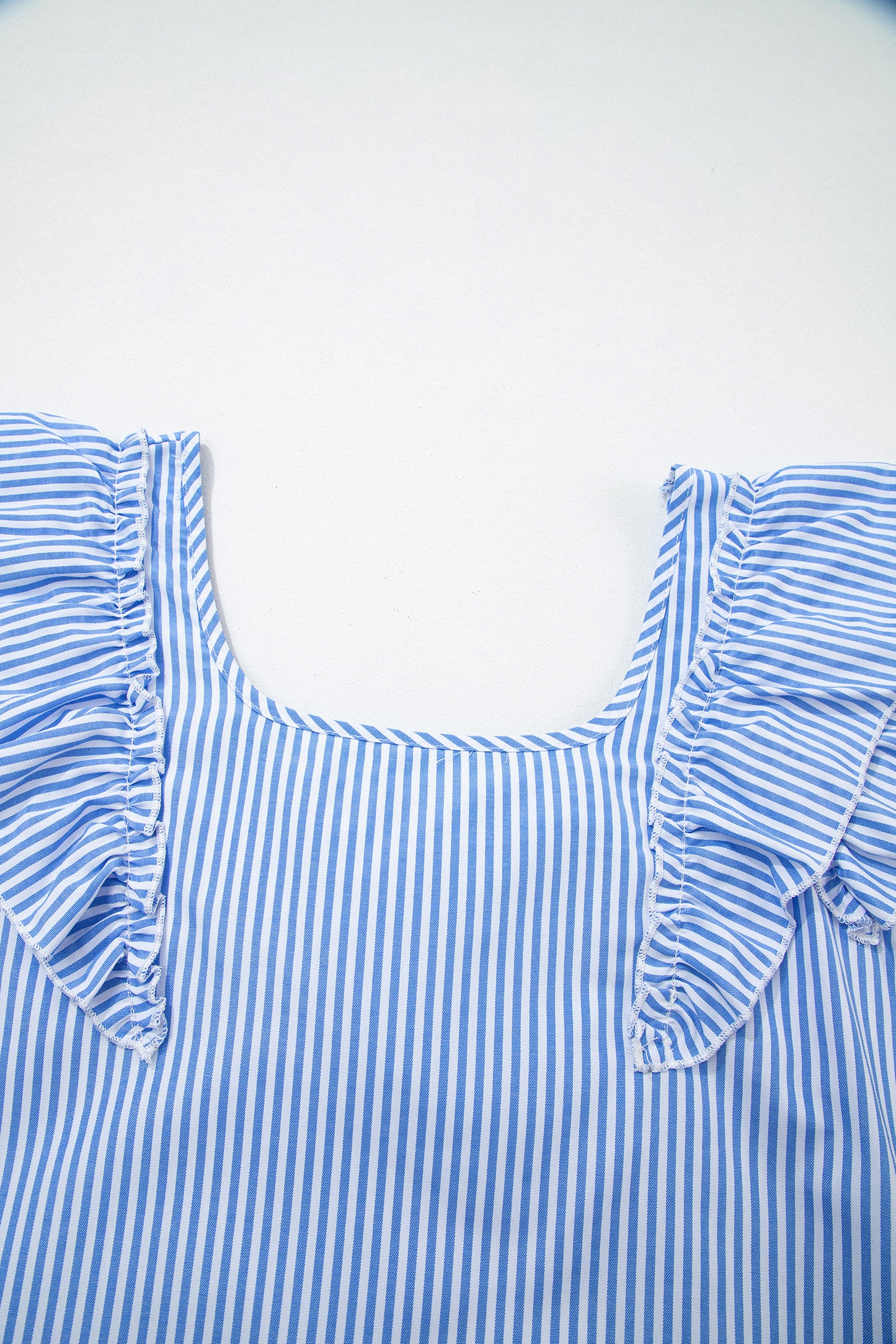 Stripe Bow Square Neck Ruffle Sleeve Blouse