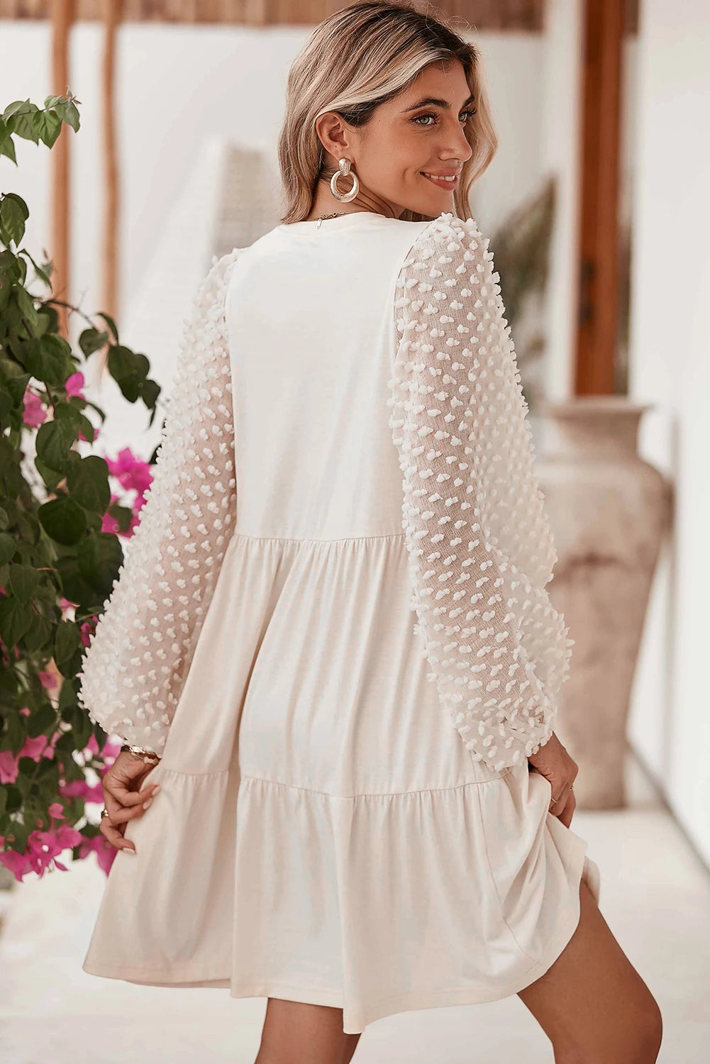 Embellished Puff Sleeve Tiered Dress