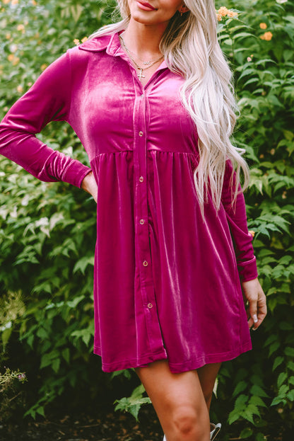 Velvet Long Sleeve Shirt Dress