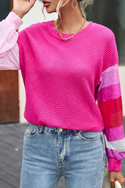 Waffle Colorblock Drop Shoulder Top