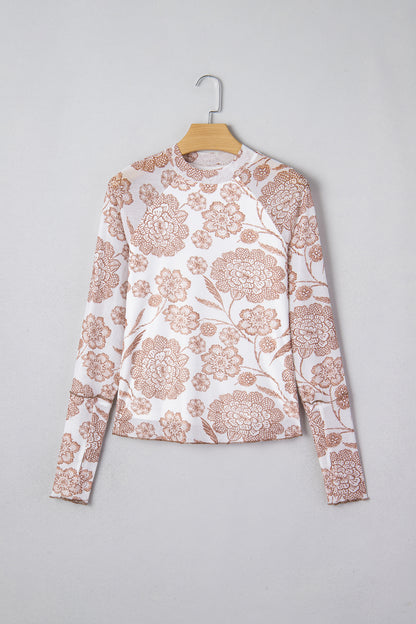 Floral Mesh Thumbhole Long Sleeve Top