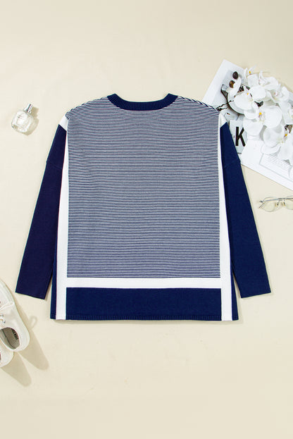 Stripe Colorblock Patchwork Dolman Sleeve Sweater
