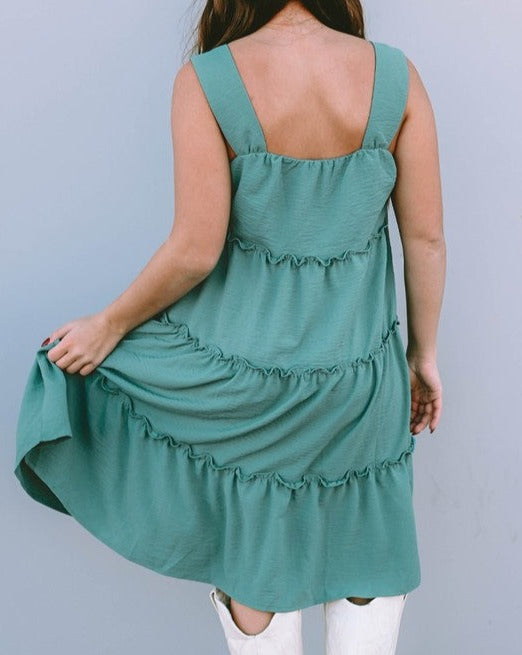 Frilled Tiered Sleeveless Dress