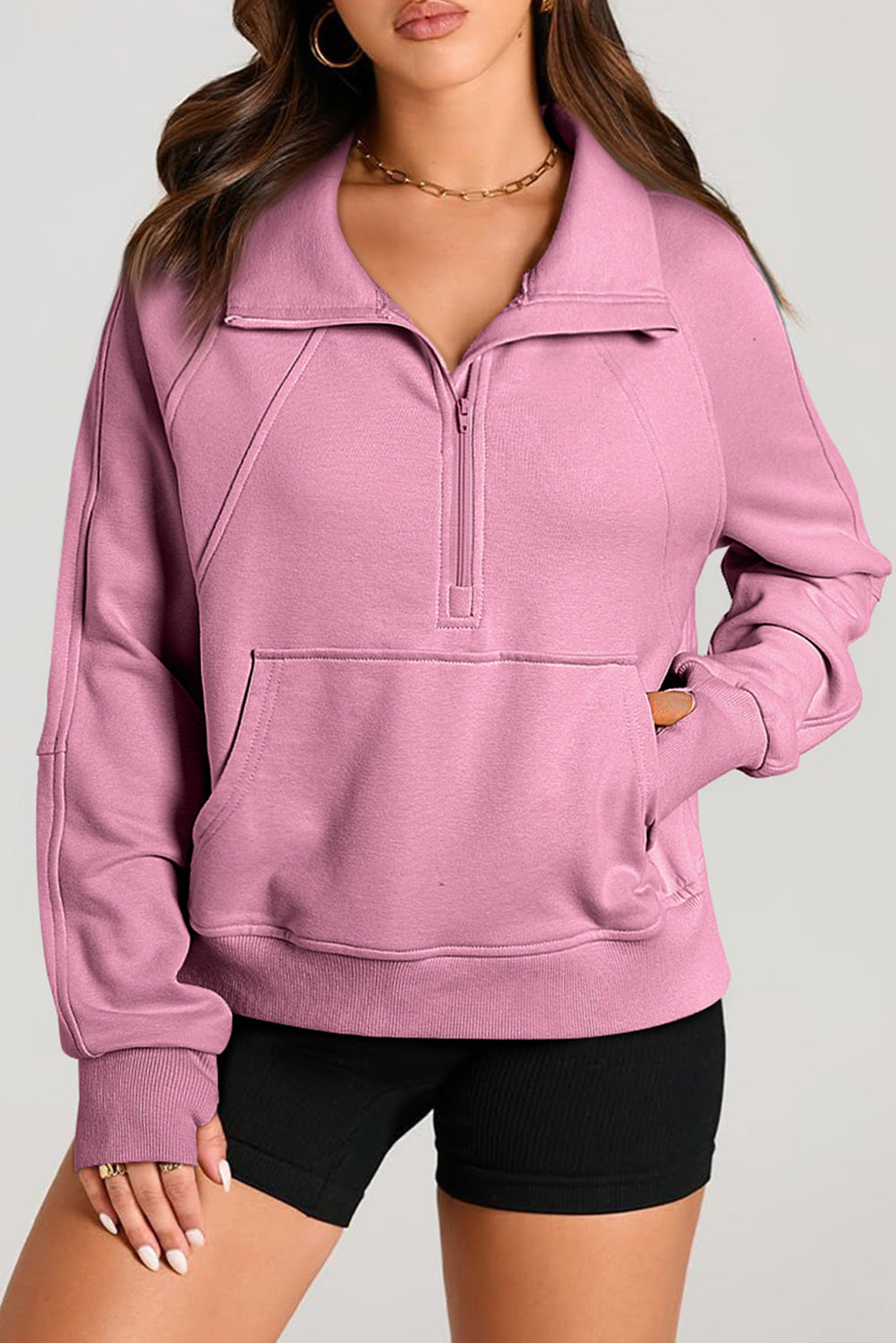 Quarter Zip Kangaroo Pocket Sweatshirt