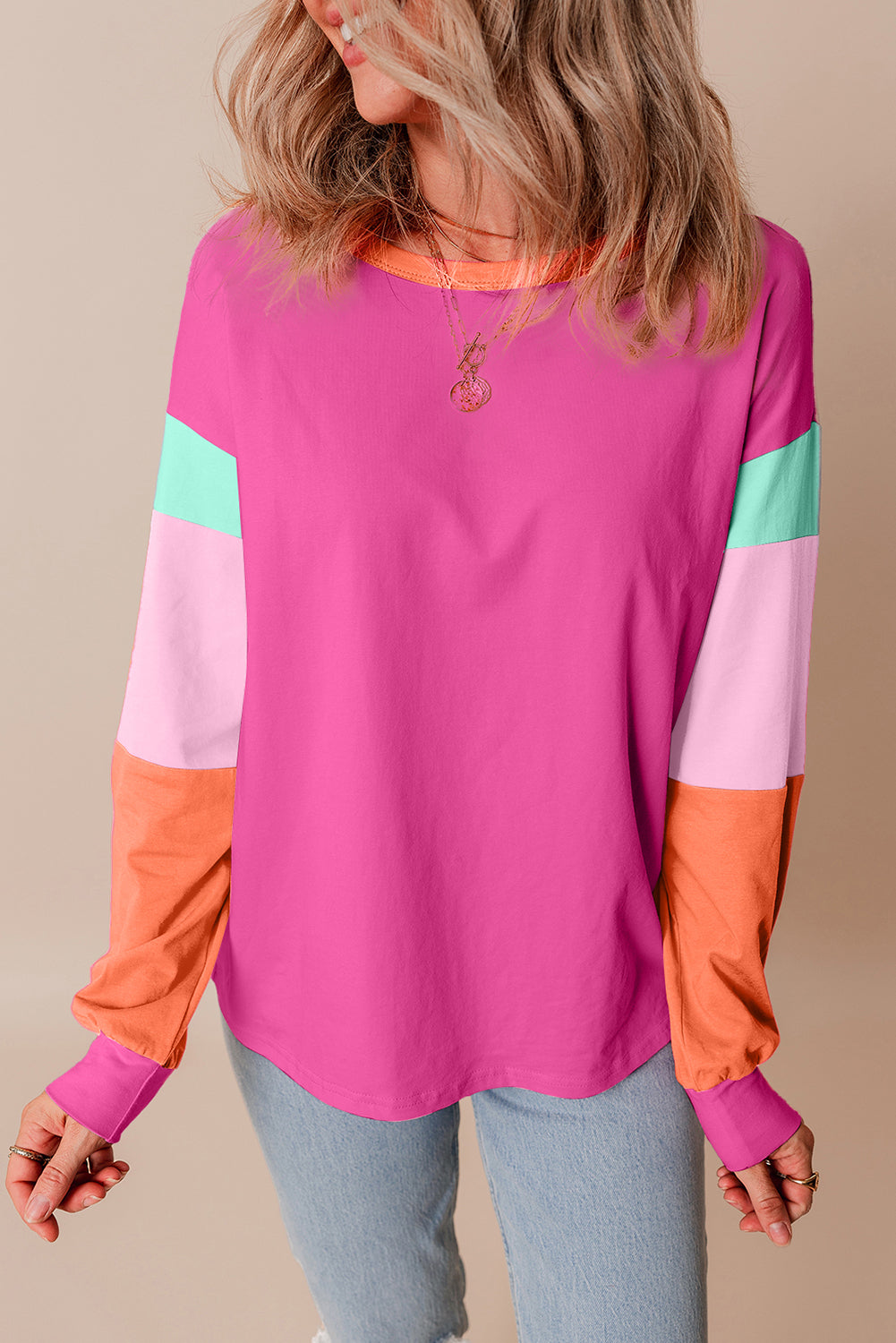 Colorblock Patchwork Long Sleeve Top