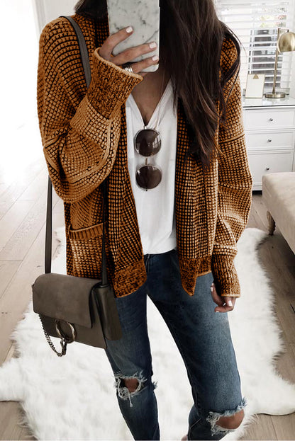 Chunky Waffle Open Front Cardigan