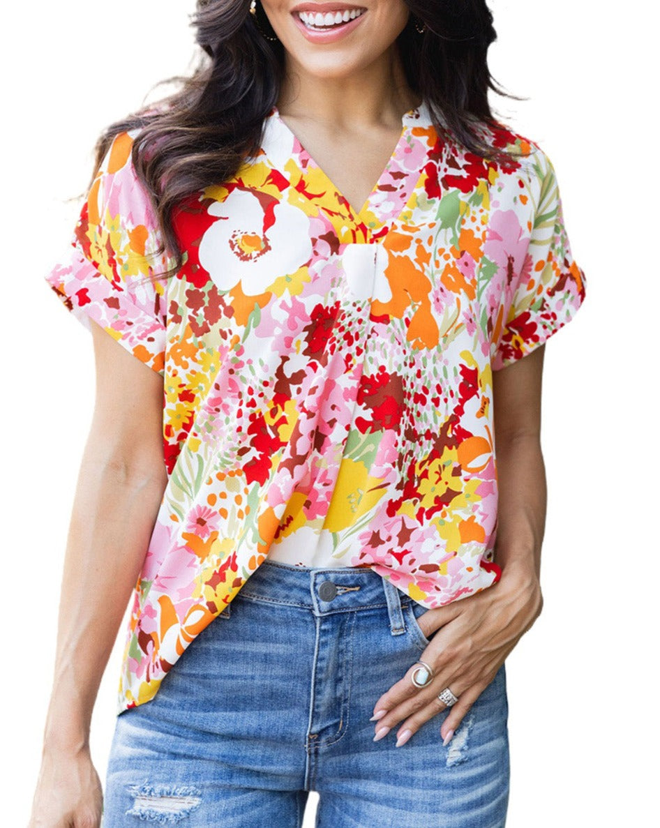 Floral Short Sleeve V-Neck Top