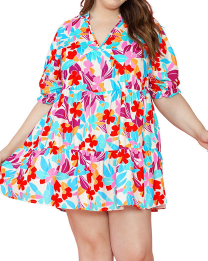 Floral Tiered V-Neck Dress Plus Size