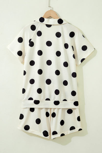 Polka Dot V-Neck Tee & Drawstring Shorts Set