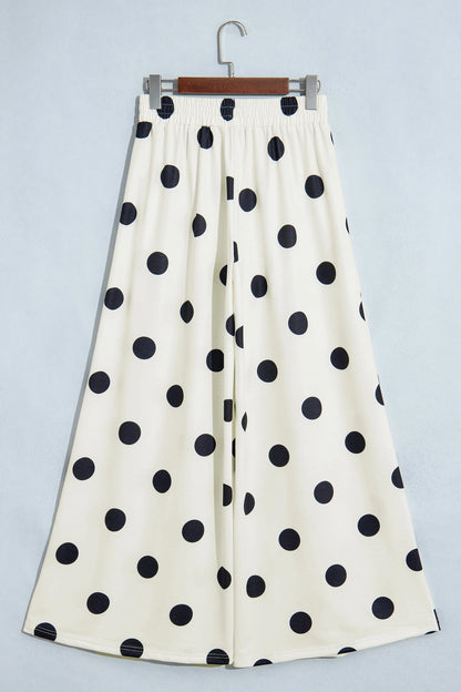 Polka Dot Elastic Waist Wide Leg Pants