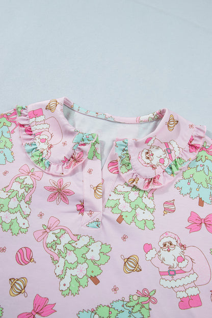 Christmas Ruffle Collared Top & Pants Pajama Set
