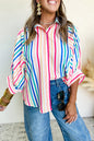 Stripe 3/4 Sleeve Buttoned Shirt