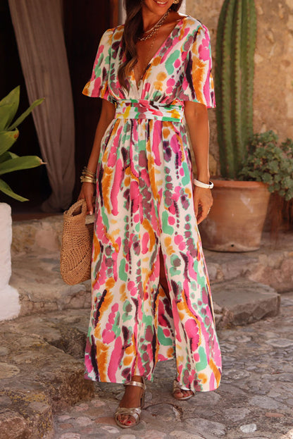 Tie-Dye Short Sleeve Maxi Dress