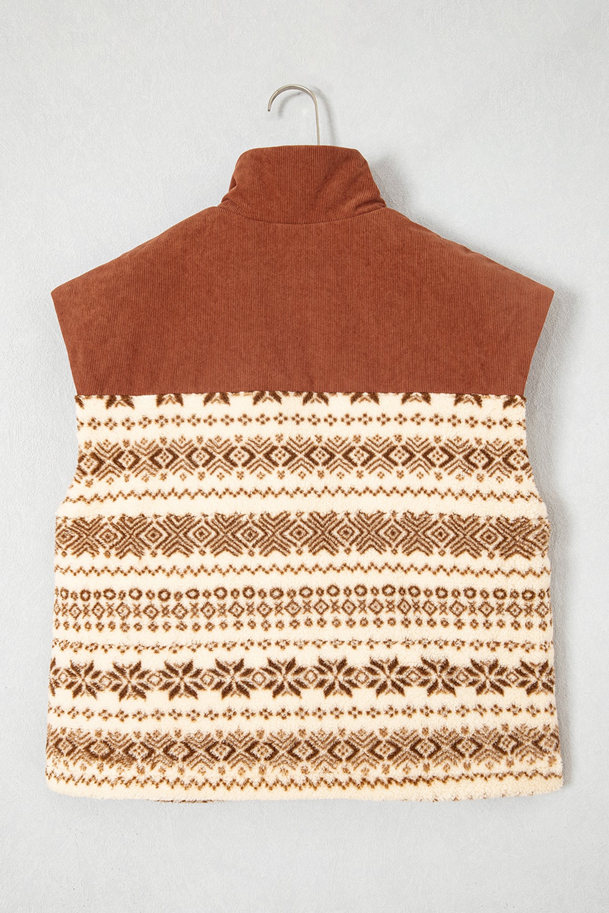 Geometric Fleece Patchwork Corduroy Zip Up Vest
