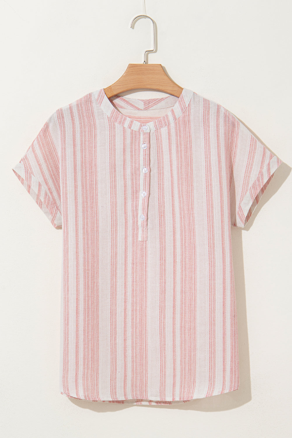 Stripe Half Buttoned Short Sleeve Blouse