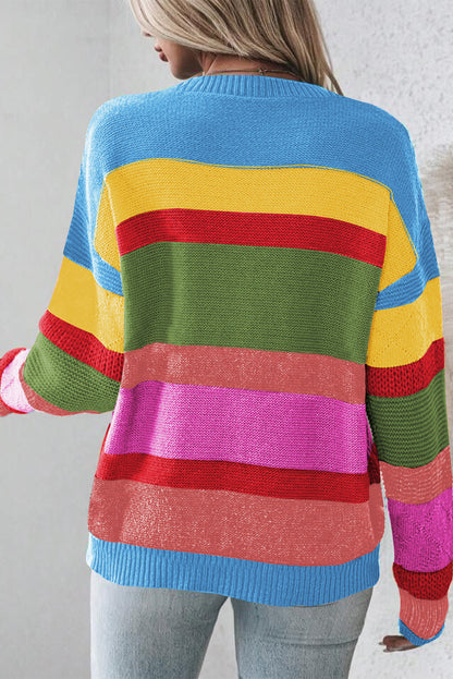 Colorblock Texture Drop Shoulder Sweater